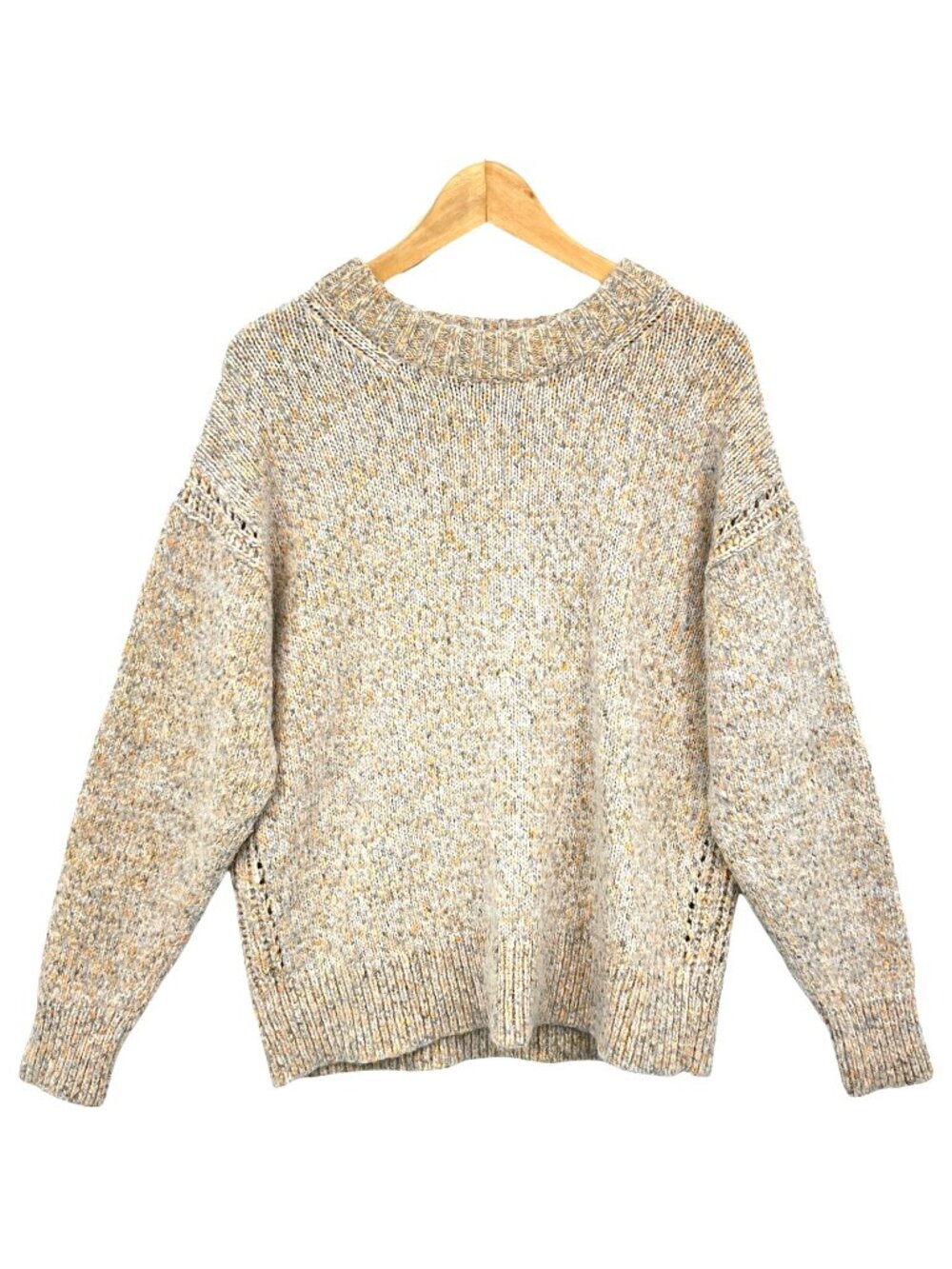 J.Crew Relaxed Pullover Sweater Womens Medium Beige Wool Alpaca Chunky Crew Neck